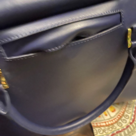 JOY & IMAN Couture Leather Satchel & Clutch with Velvet Detail - Navy - Picture 4 of 8